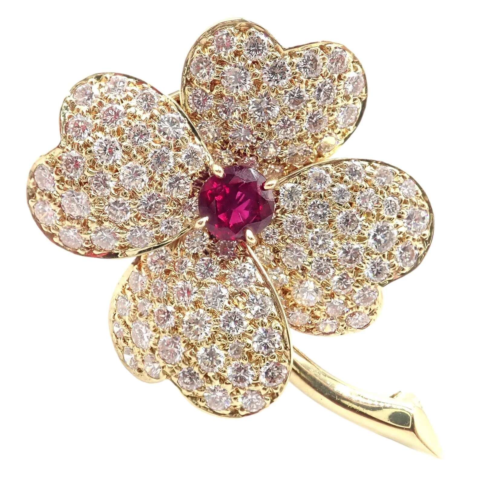 Vintage! Van Cleef & Arpels Cosmos Brosche & Anhänger aus 18 Karat Gelbgold mit Diamanten und Rubinen