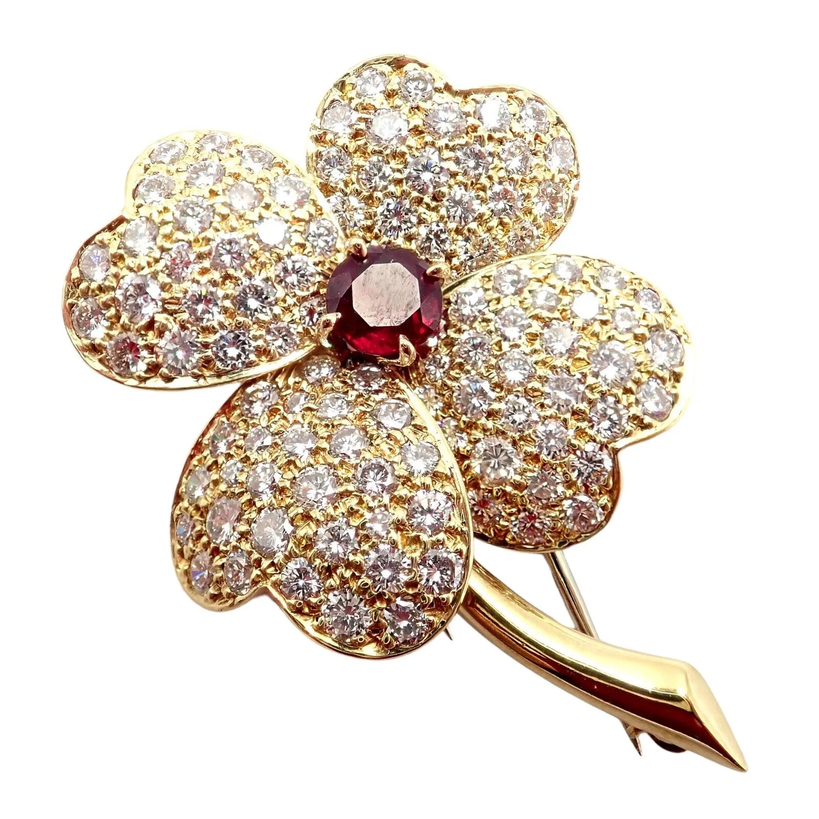 Vintage! Van Cleef & Arpels Cosmos Brosche & Anhänger aus 18 Karat Gelbgold mit Diamanten und Rubinen