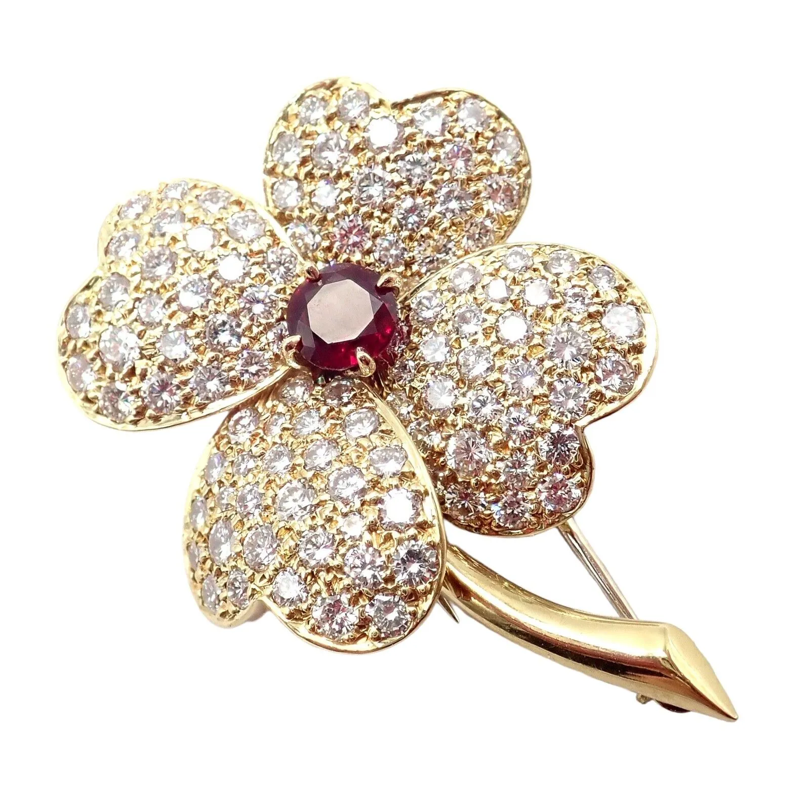 Vintage! Van Cleef & Arpels Cosmos Brosche & Anhänger aus 18 Karat Gelbgold mit Diamanten und Rubinen