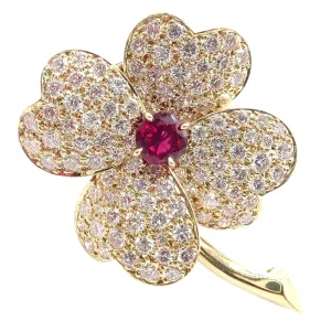 Vintage! Van Cleef & Arpels Cosmos Brosche & Anhänger aus 18 Karat Gelbgold mit Diamanten und Rubinen