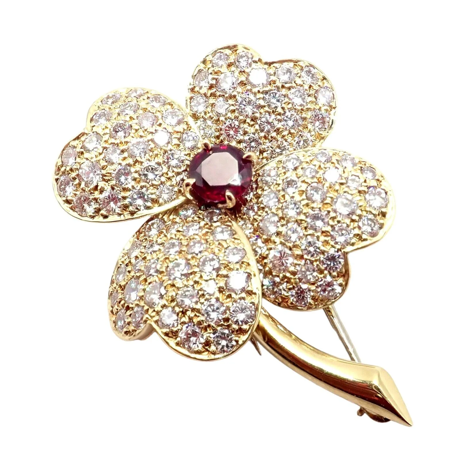 Vintage! Van Cleef & Arpels Cosmos Brosche & Anhänger aus 18 Karat Gelbgold mit Diamanten und Rubinen