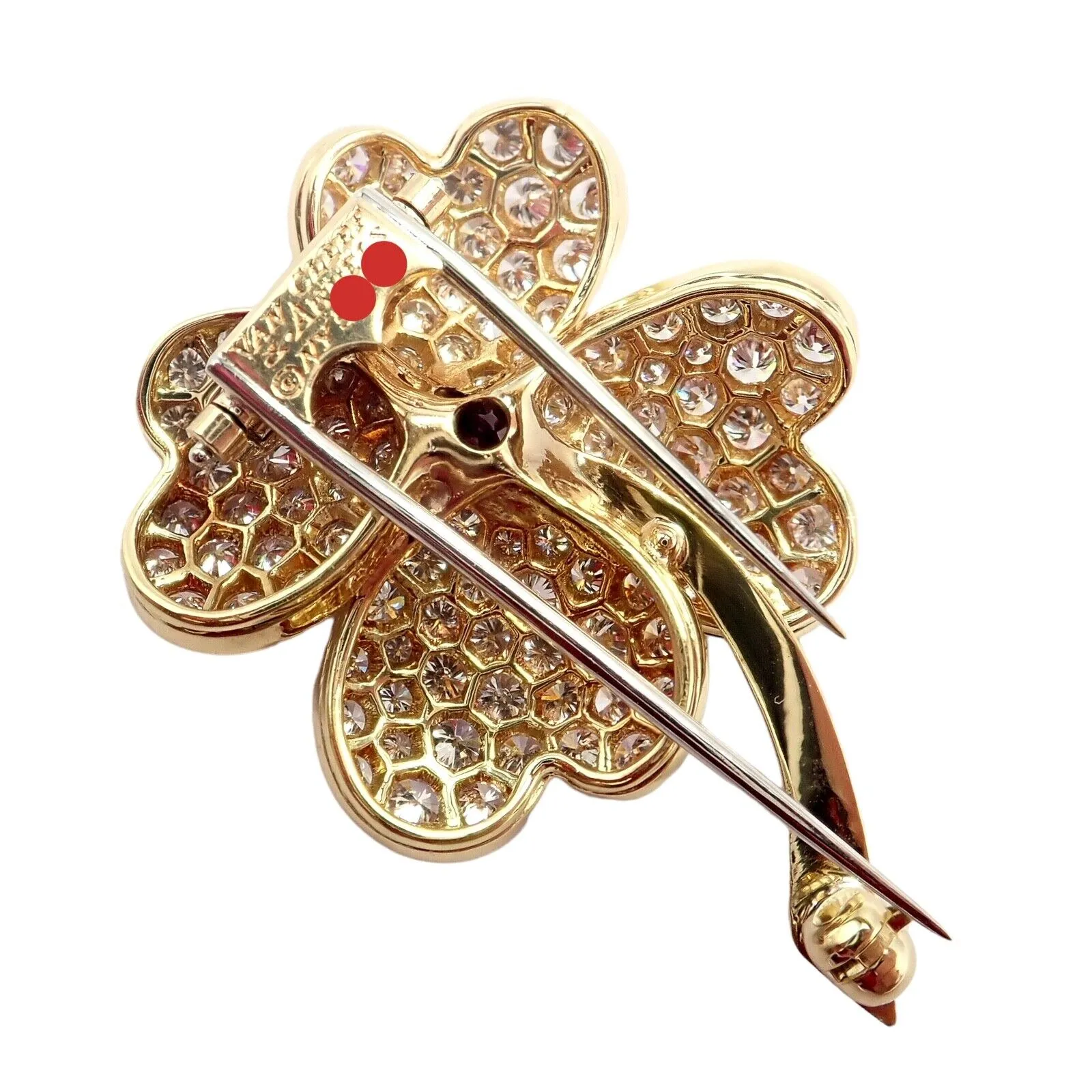 Vintage! Van Cleef & Arpels Cosmos Brosche & Anhänger aus 18 Karat Gelbgold mit Diamanten und Rubinen