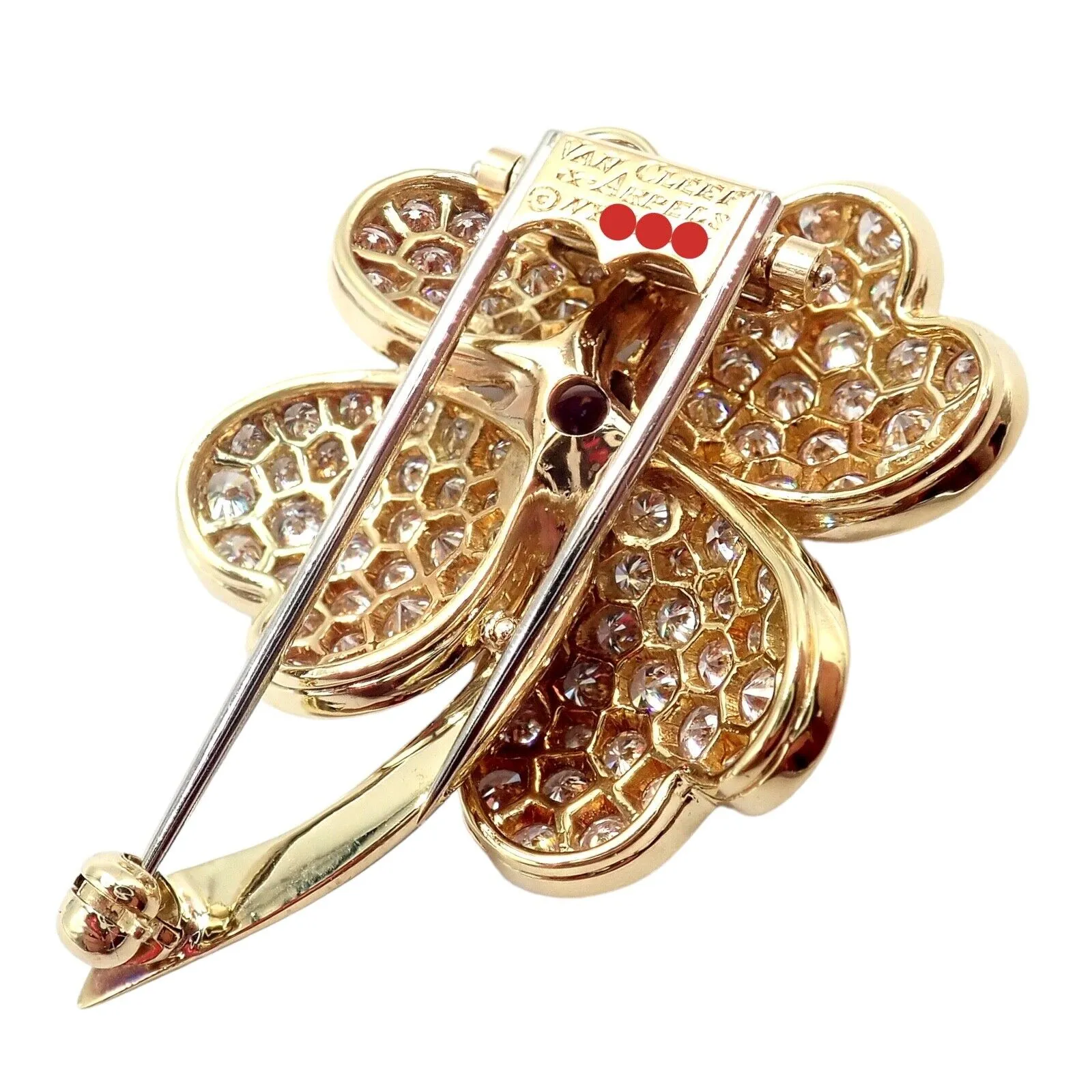 Vintage! Van Cleef & Arpels Cosmos Brosche & Anhänger aus 18 Karat Gelbgold mit Diamanten und Rubinen