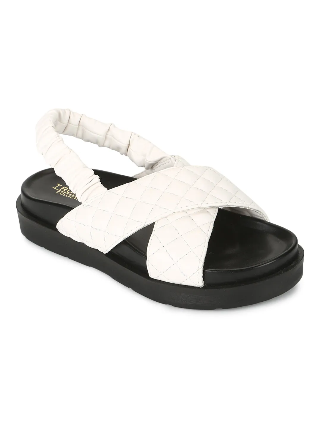 Weiße PU-Sandalen mit Steppung und Plateauabsatz