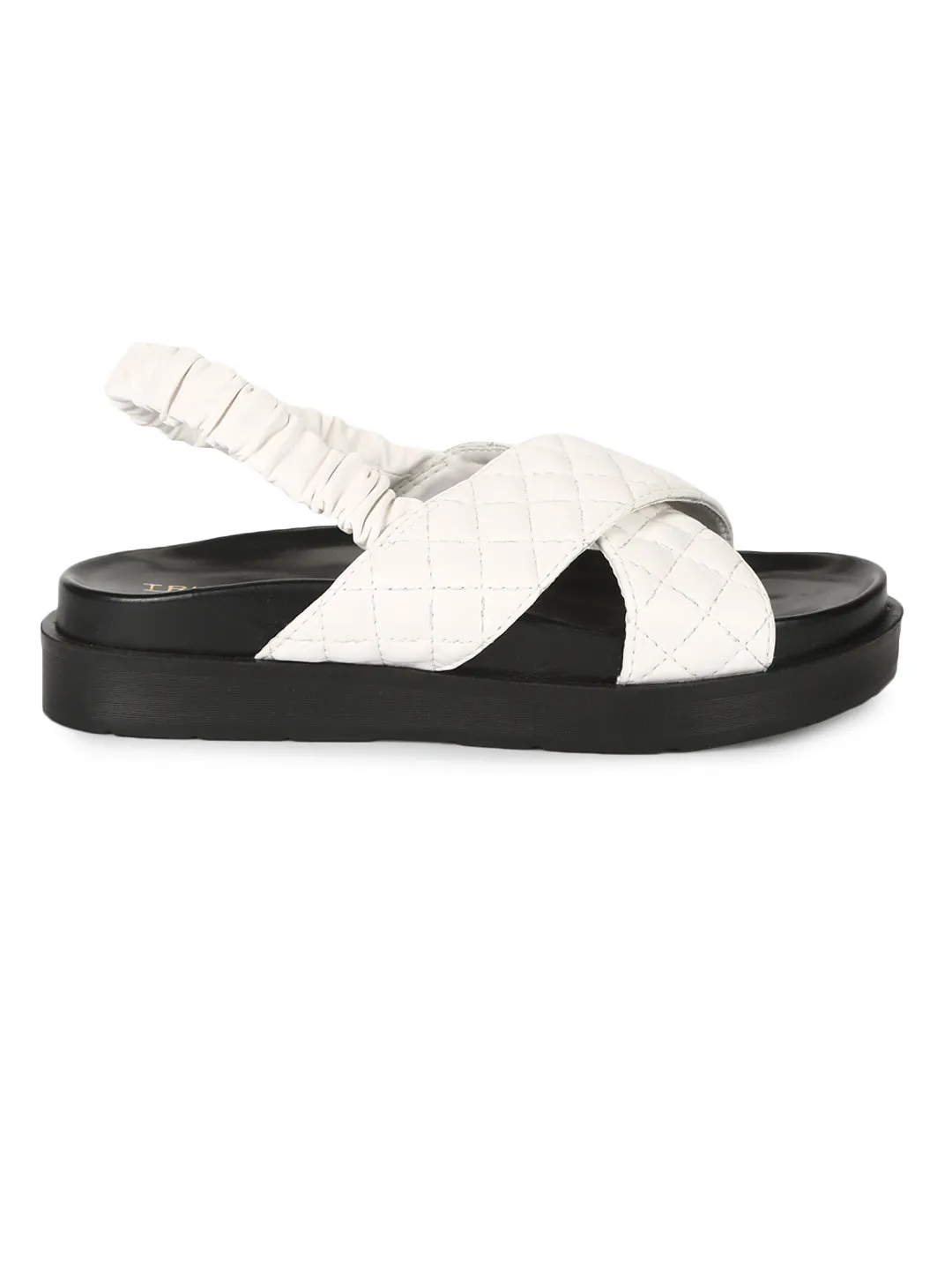 Weiße PU-Sandalen mit Steppung und Plateauabsatz
