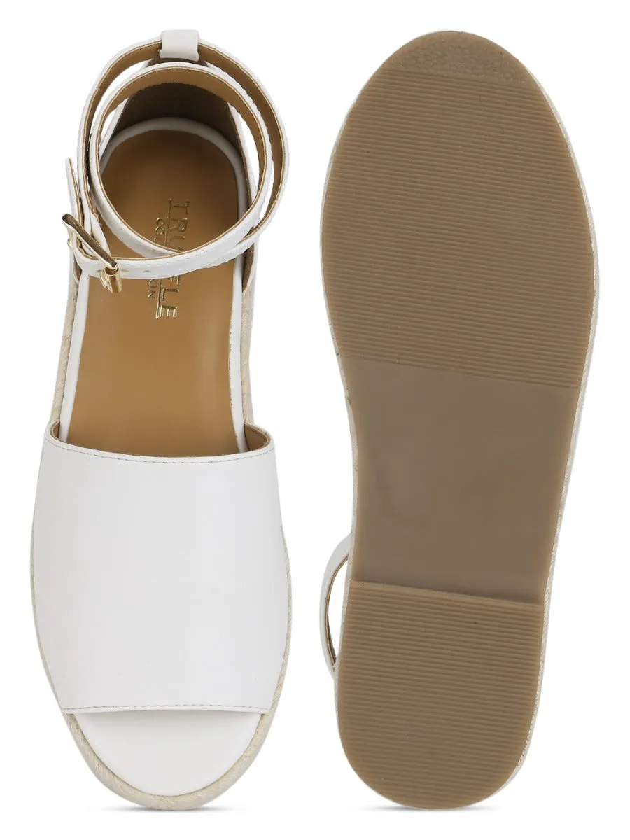 Weiße PU-Breitband-Jute-Espadrilles