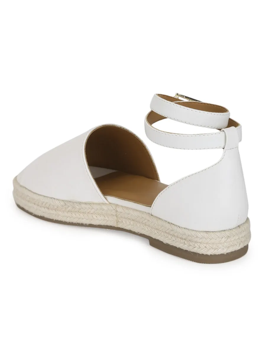 Weiße PU-Breitband-Jute-Espadrilles