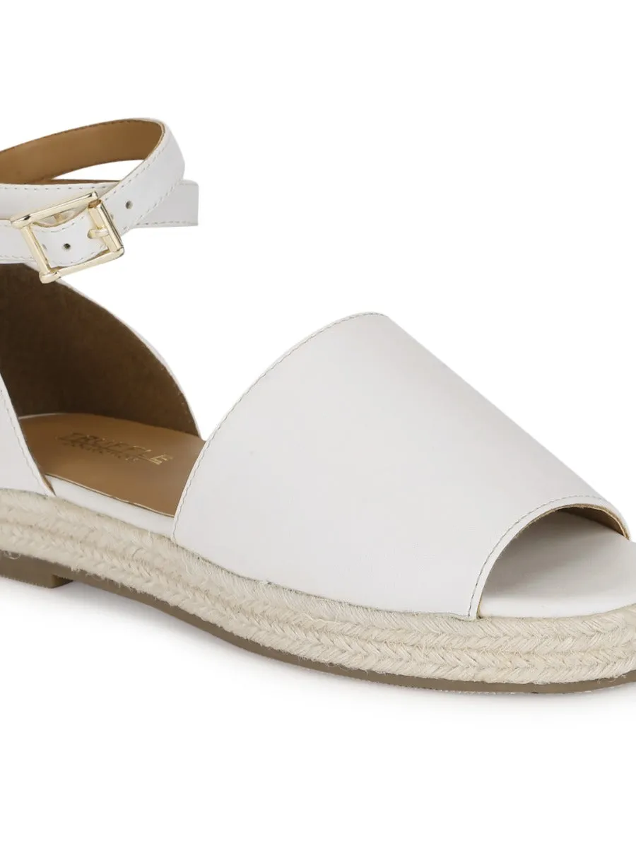 Weiße PU-Breitband-Jute-Espadrilles